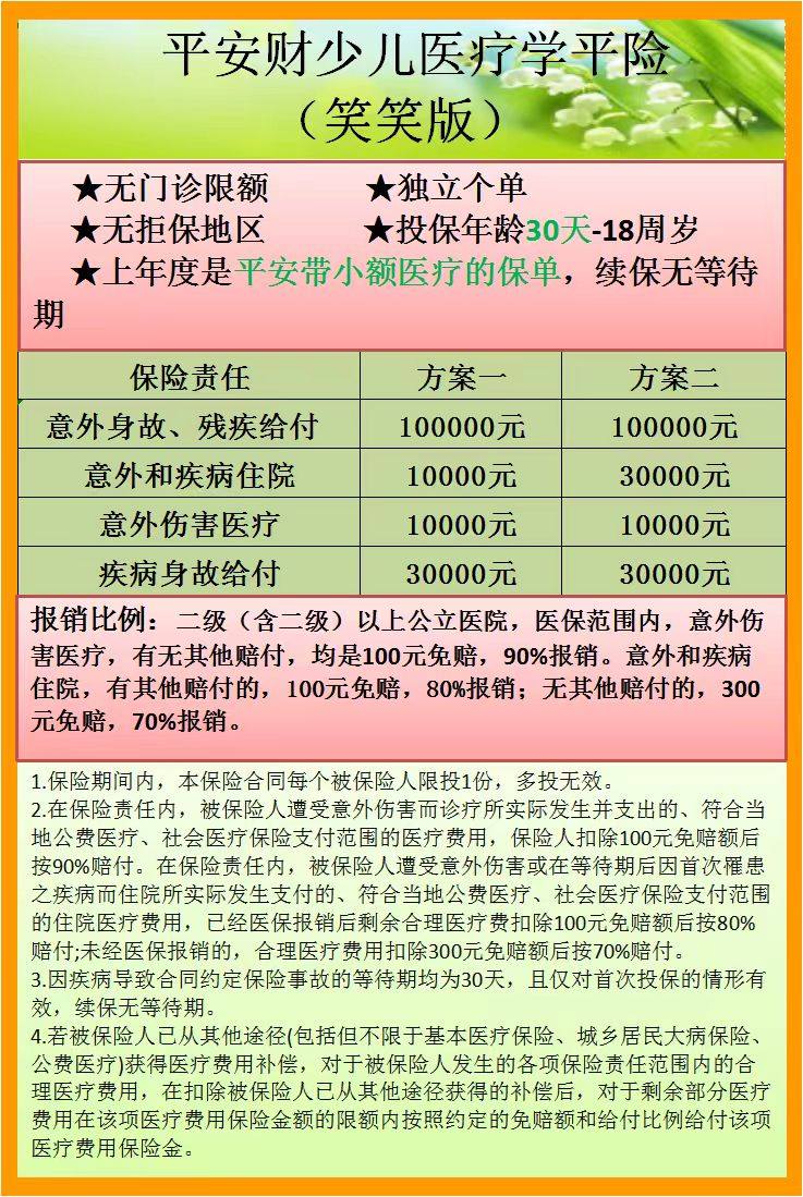 平安少儿医疗学平险（笑笑版）
